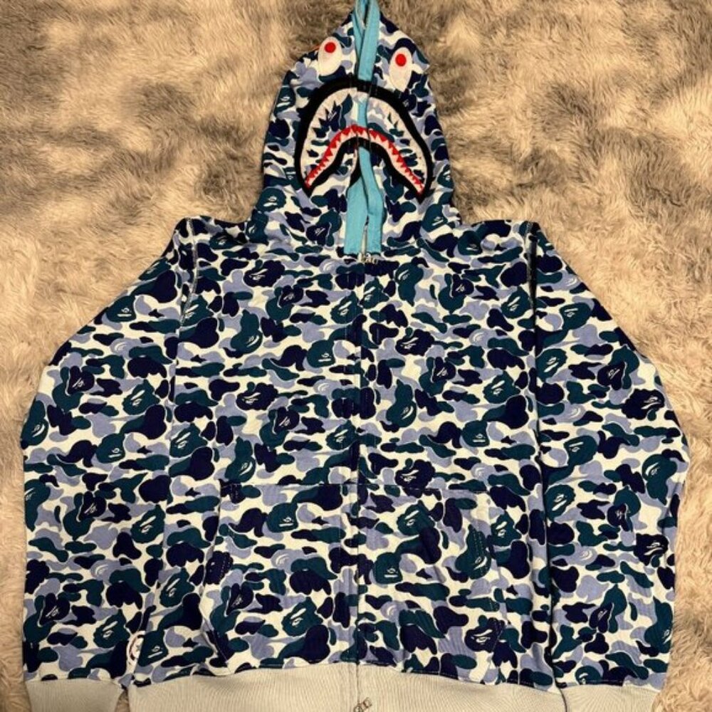 BAPE Big ABC Camo Shark Wide Full Zip Double Hoodie Mens Large
